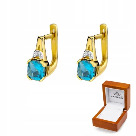 Złote Kolczyki z Topazem i Diamentami Próba 585