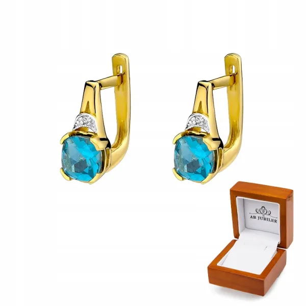 Złote Kolczyki z Topazem i Diamentami Próba 585