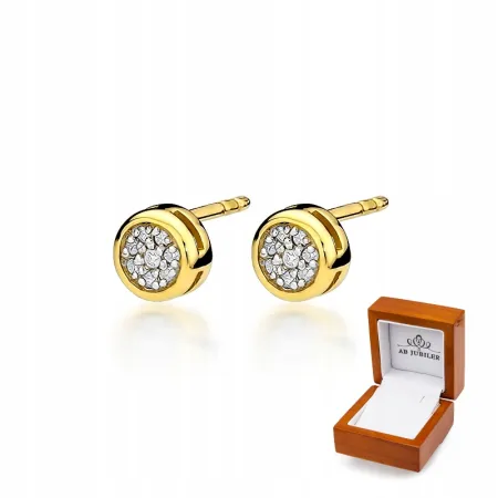 Złote 585 Kolczyki Diamenty Kółka Sztyft Prezent