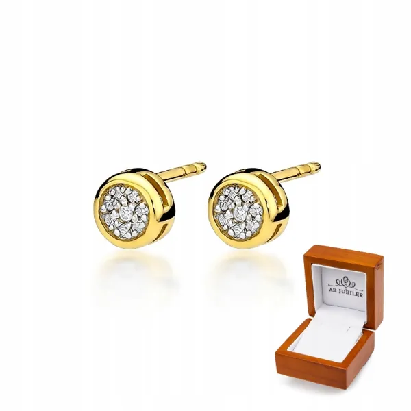 Złote 585 Kolczyki Diamenty Kółka Sztyft Prezent