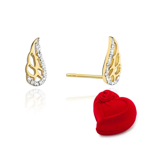 Złote 585 Kolczyki z Diamentami Skrzydła Anioła