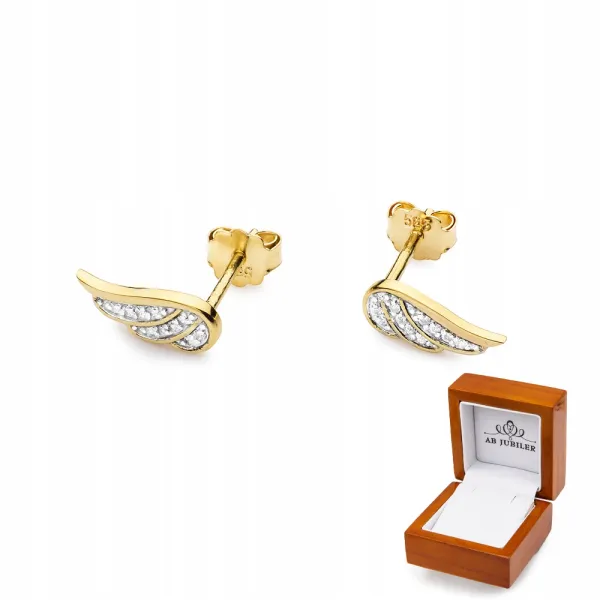 Złote Kolczyki Diamenty Skrzydła Próba 585 Prezent