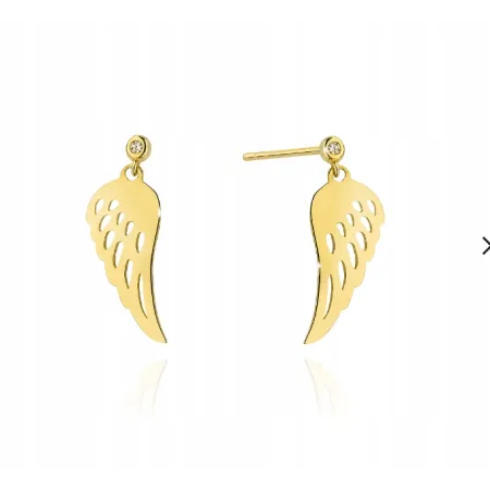 Złote 585 Kolczyki Skrzydła Anioła Diamenty Sztyft