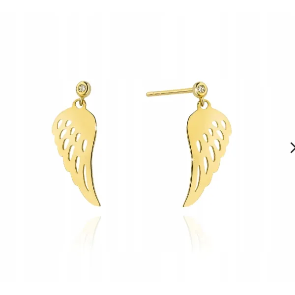 Złote 585 Kolczyki Skrzydła Anioła Diamenty Sztyft