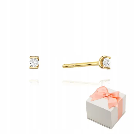 Złote 585 Delikatne Kolczyki z Diamentem Sztyft