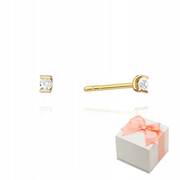 Złote 585 Delikatne Kolczyki z Diamentem Sztyft