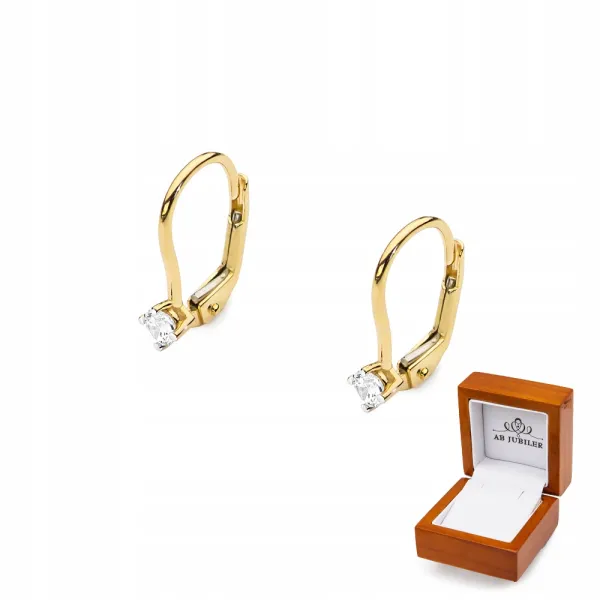 Śliczne Złote 585 Kolczyki z Diamentem 0,16ct