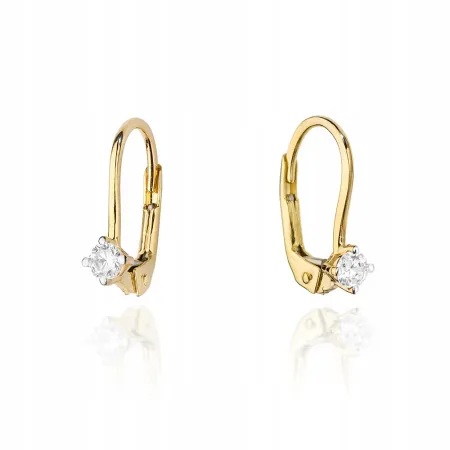 Śliczne Złote 585 Kolczyki z Diamentem 0,16ct