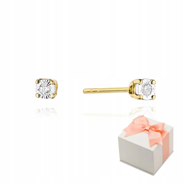 Złote 585 Kolczyki z Diamentem Sztyft Prezent