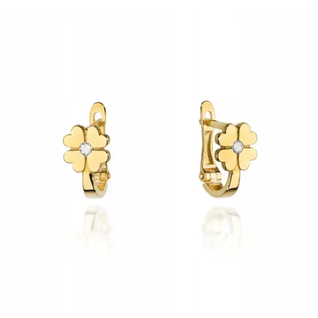 Złote Kolczyki Koniczyna z Diamentem Próba 585