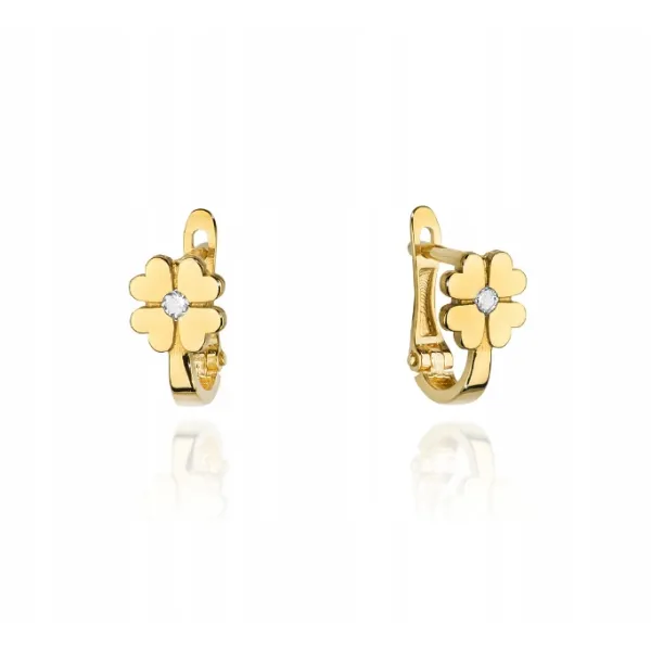 Złote Kolczyki Koniczyna z Diamentem Próba 585