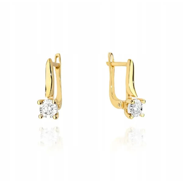 Złote Kolczyki 0,16ct Diamenty Zapięcie Angielskie