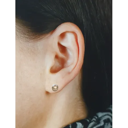 Złote 585 Kolczyki Dwa Kółeczka Brylanty Sztyft