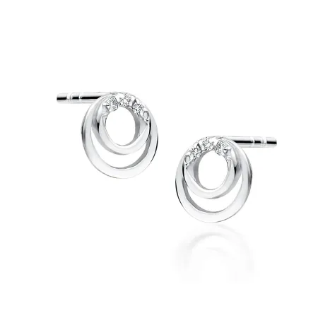 Złote 585 Kolczyki Dwa Kółeczka Brylanty Sztyft