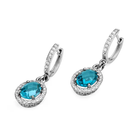 Złote Eleganckie Kolczyki Topaz Diamenty Próba 585