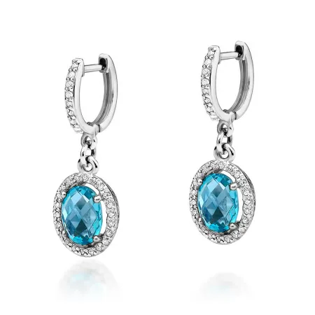 Złote Eleganckie Kolczyki Topaz Diamenty Próba 585