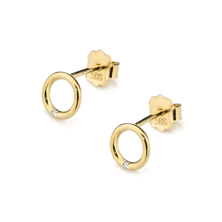 Złote 585 Kolczyki Kółka Brylant Sztyft Prezent