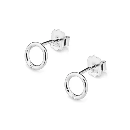 Złote 585 Kolczyki Kółka Brylant Sztyft Prezent