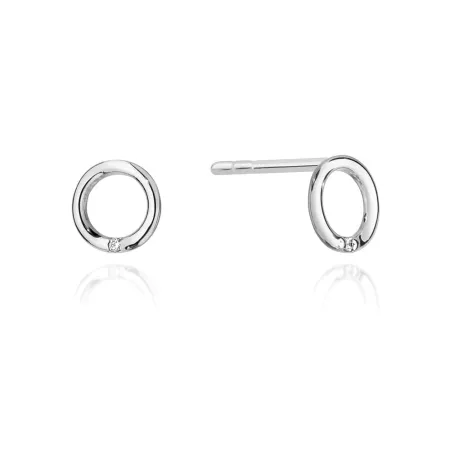 Złote 585 Kolczyki Kółka Brylant Sztyft Prezent