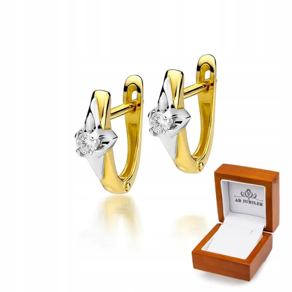 Kolczyki w Żółto Białym Złocie z Diamentami 0,16ct