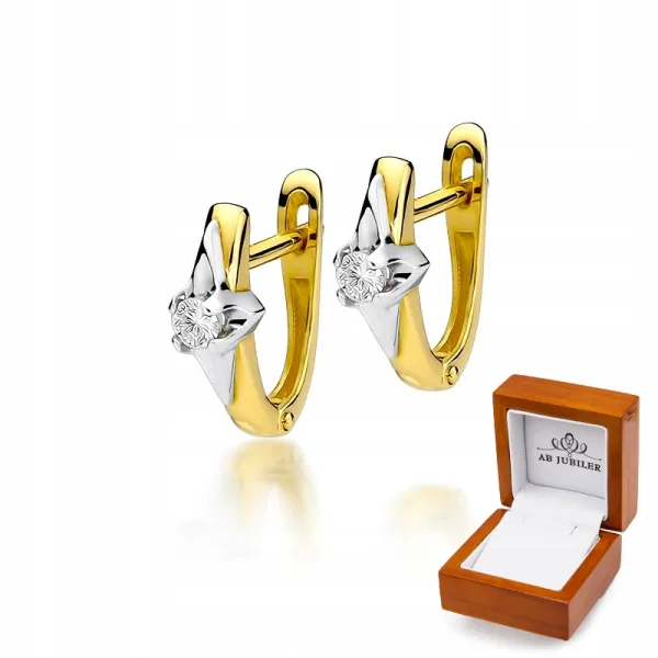 Złote 585 Kolczyki z Diamentem 0,20ct Prezent