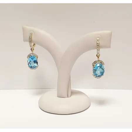 Złote Kolczyki z Topazem i Diamentami Próba 585