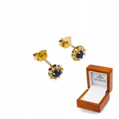 Złote 585 Kolczyki z Szafirem i Diamentami Prezent