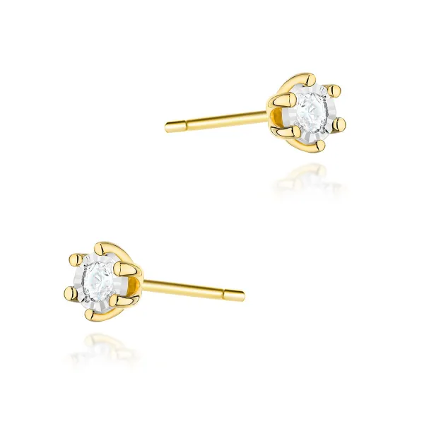 Złote Kolczyki z Diamentami Próba 585 Sztyft