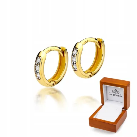 Złote Kolczyki Kółka z Diamentami Próba 585