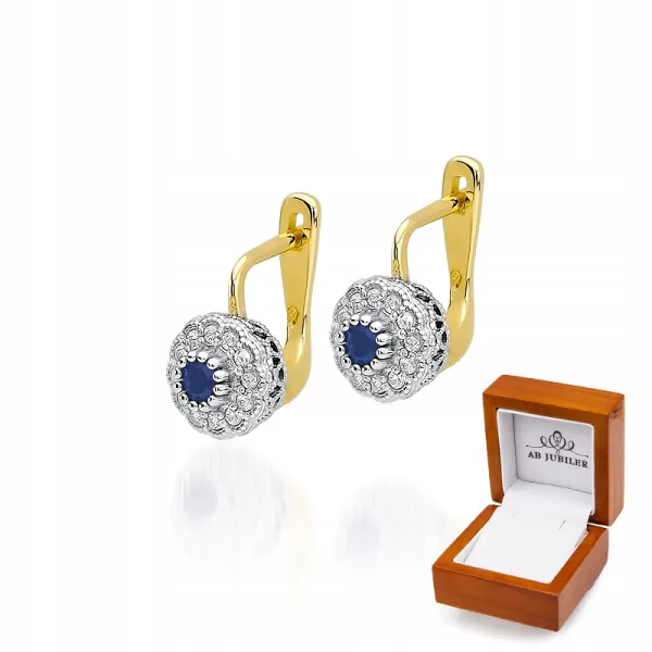 Złote Eleganckie 585 Kolczyki Szafir i Diamenty