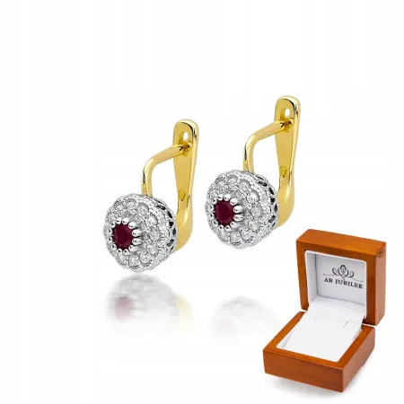 Złote Kolczyki z Rubinem i Diamentami Próba 585