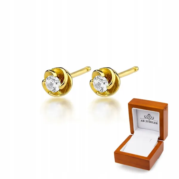Złote Kolczyki 585 Diamenty 0,16ct Sztyft Prezent