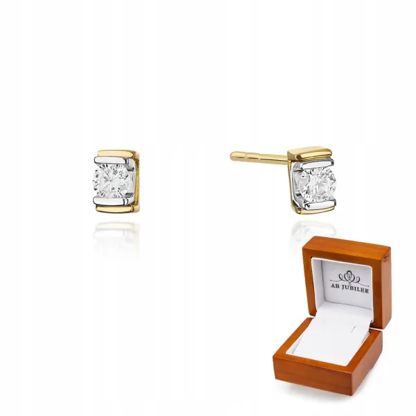 Złote Delikatne 585 Kolczyki z Diamentem Prezent