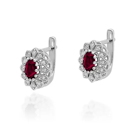 Eleganckie 14K Kolczyki Rubin Diamenty Białe Złoto