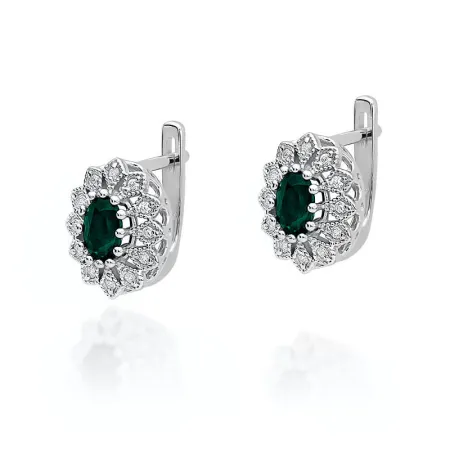 Złote 14K Kolczyki Szmaragd Diamenty Angielskie