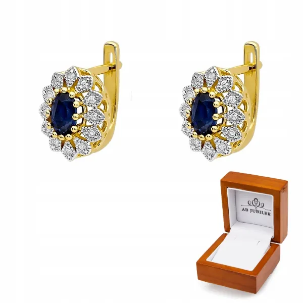 Złote Ekskluzywne 585 Kolczyki Szafir i Diamenty