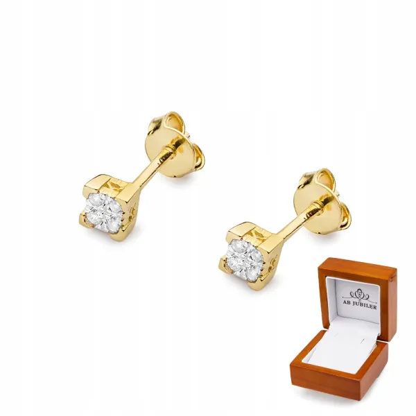 Złote Delikatne 585 Kolczyki z Diamentami Sztyft