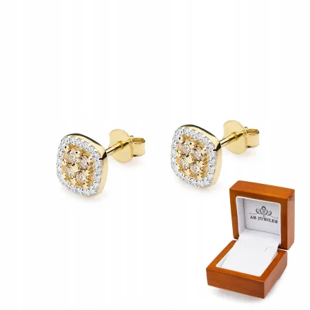 Kolczyki 585 z Diamentami Brązowe Brylanty Prezent