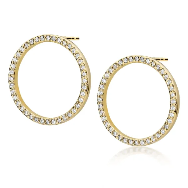 Złote Kolczyki 585 Koła Brylanty 0,40ct Sztyft