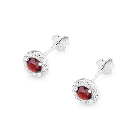 Kolczyki 585 Rubin Brylanty Białe Złoto Sztyft