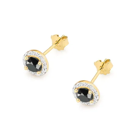 Złote Kolczyki 585 Czarne i Białe Brylanty