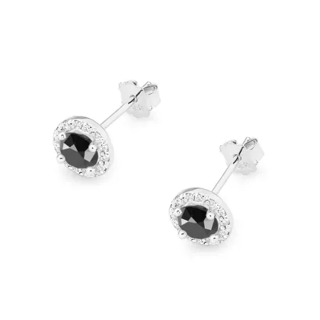 Złote Kolczyki 585 Czarne i Białe Brylanty