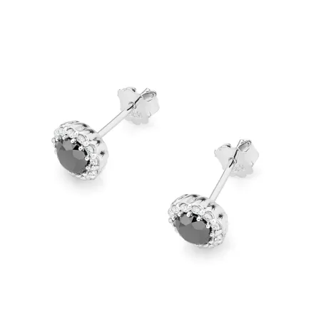 Złote Delikatne 585 Kolczyki Czarne Białe Brylanty