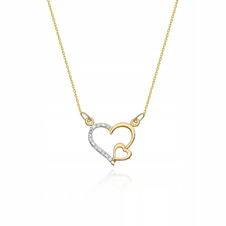 Naszyjnik Celebrytka Dwa Serca Diamenty Próba 585