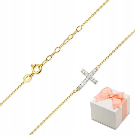 Złoty Naszyjnik 585 Celebrytka Krzyżyk Diamenty 