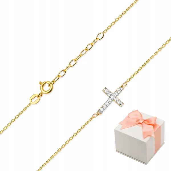 Złoty Naszyjnik 585 Celebrytka Krzyżyk Diamenty 