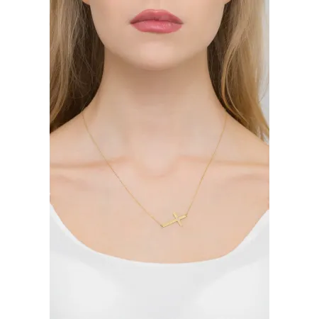 Złoty Naszyjnik Celebrytka 585 Krzyżyk Diamenty