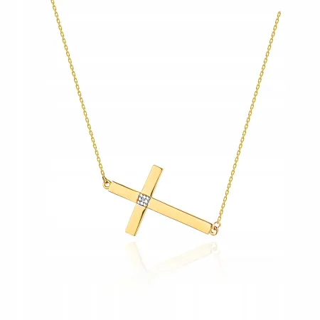 Złoty Naszyjnik Celebrytka 585 Krzyżyk Diamenty