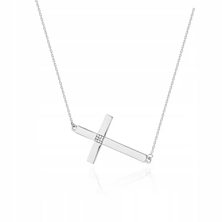 Złoty Naszyjnik Celebrytka 585 Krzyżyk Diamenty