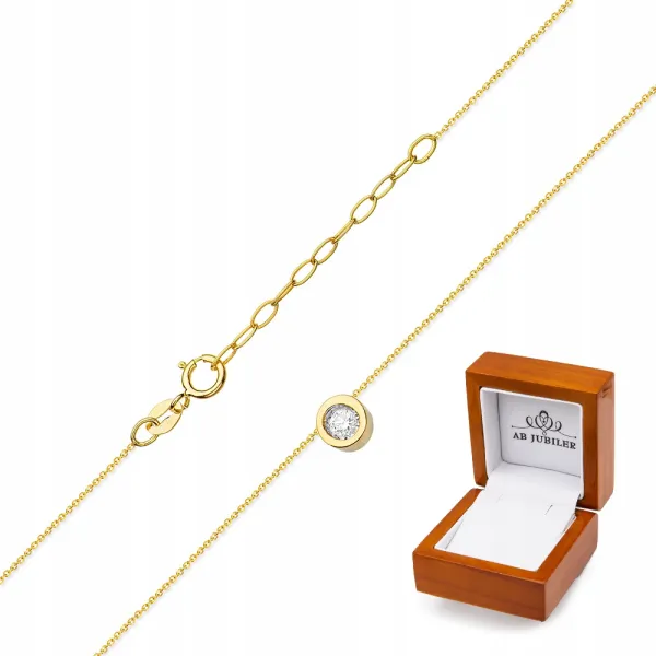 Złoty 585 Naszyjnik Celebrytka Kółko Diamenty